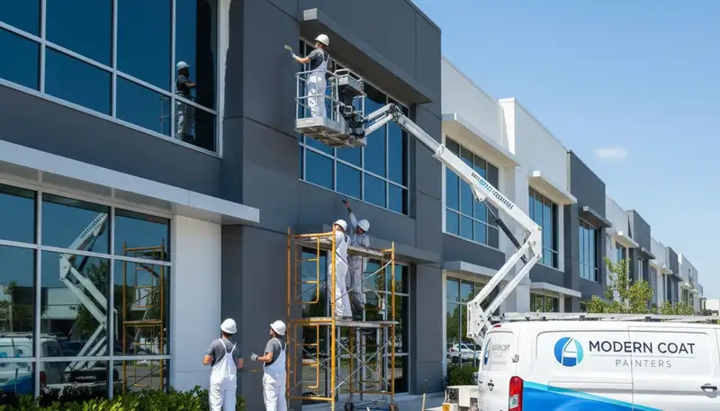 Professional commercial painters coating office exterior in Saint Charles, MO for lasting finish