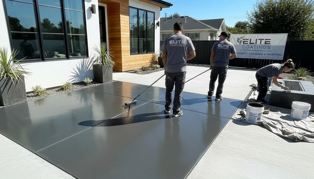 Professional concrete staining on patio surface in Saint Charles, MO by local house painters