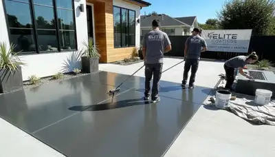 Professional concrete staining on patio surface in Saint Charles, MO by local house painters