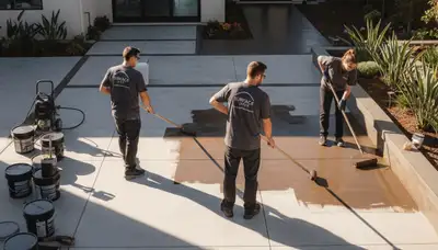 Professional concrete staining on driveway in Saint Charles, MO by expert house painters