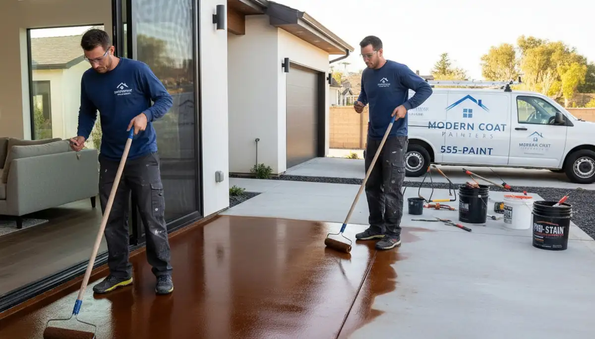 Professional concrete staining on patio in Saint Charles, MO by expert house painters
