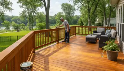 Professional deck staining in Saint Charles MO enhancing wood color and protecting outdoor surfaces
