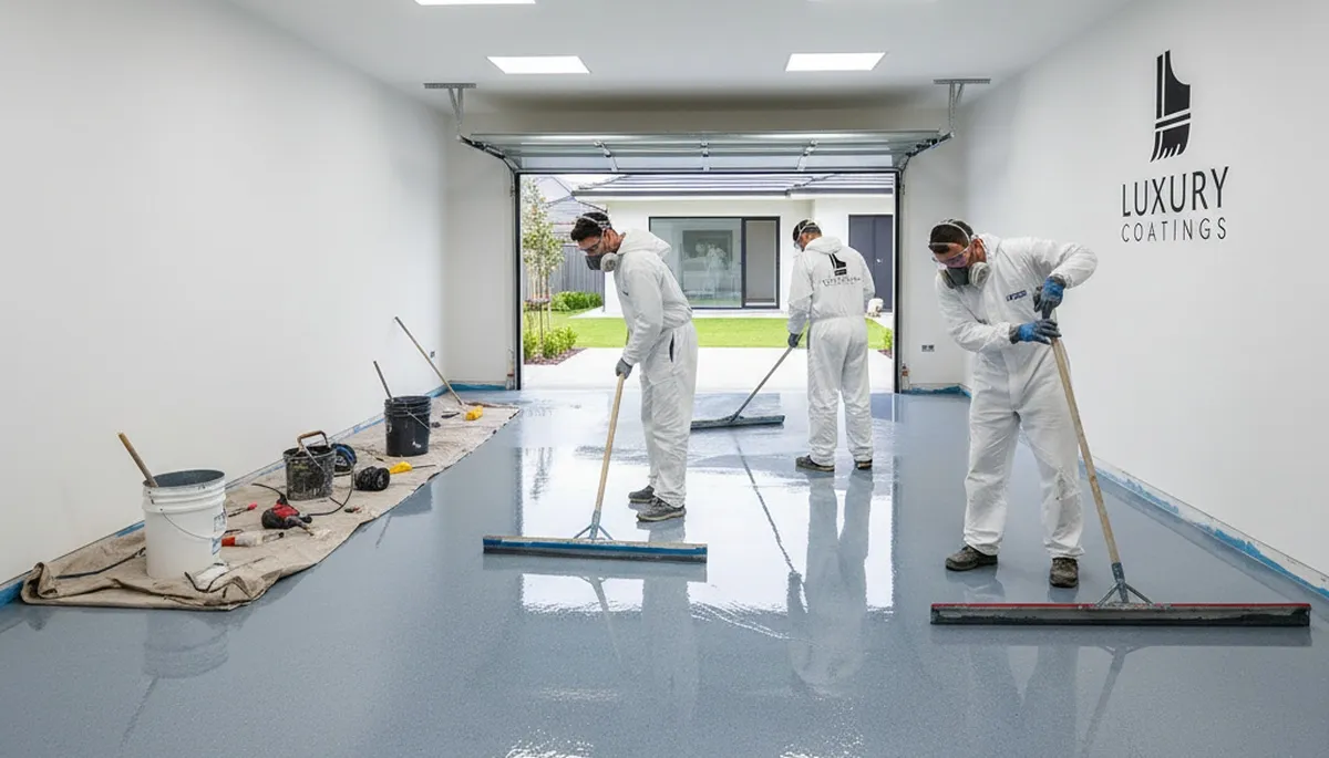 Epoxy floor coating in Saint Charles MO garage by professional house painters for durable finish