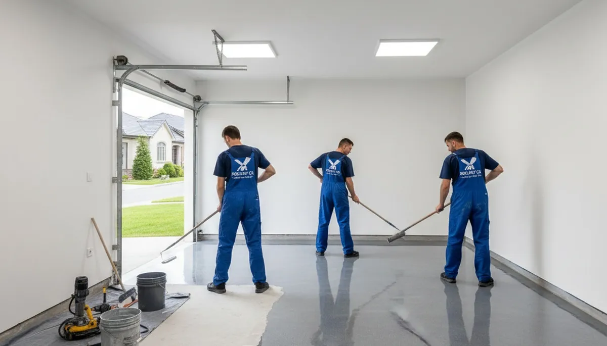 Epoxy floor coating in Saint Charles MO garage by professional house painters for durable finish