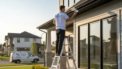 Professional gutter painting on a residential home in Saint Charles, MO by expert house painters