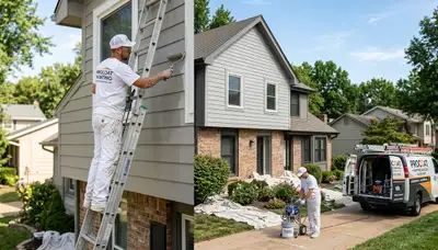 Professional house painters working on residential exterior in Saint Charles MO