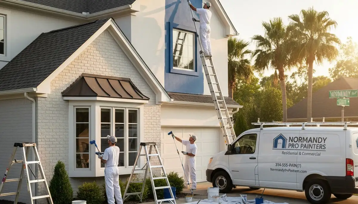 House painters in Saint Charles, MO painting a home exterior with professional equipment
