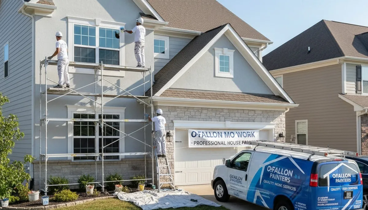 House painters in Saint Charles, MO painting a residential exterior for a professional finish