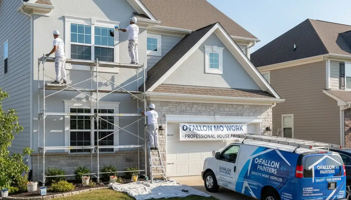 House painters in Saint Charles, MO painting a residential exterior for a professional finish
