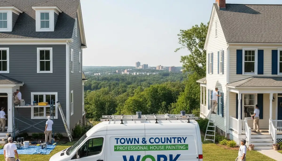 House painters in Saint Charles, MO painting a home exterior with professional equipment