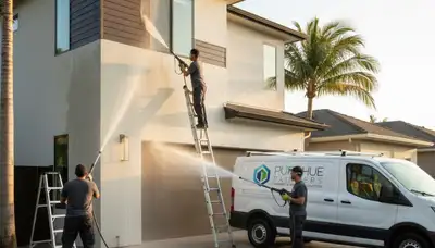 Professional pressure cleaning a home exterior in Saint Charles, MO by expert house painters