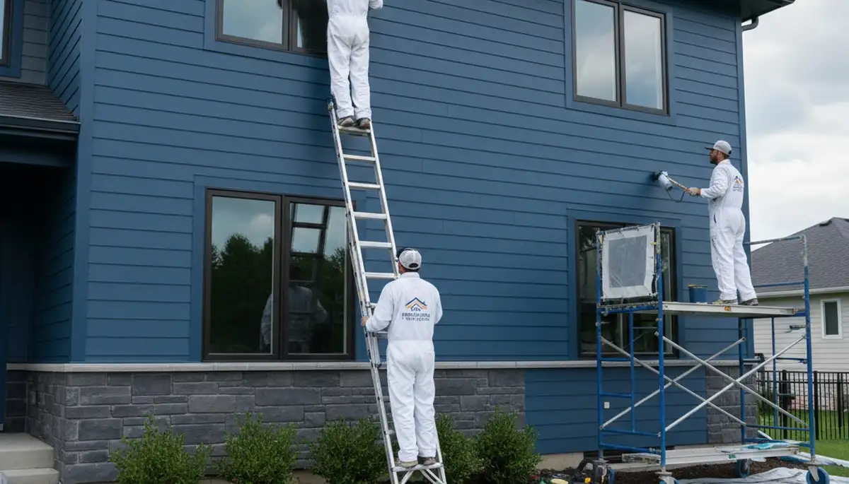 Professional siding painting on a home exterior in Saint Charles, MO by expert house painters