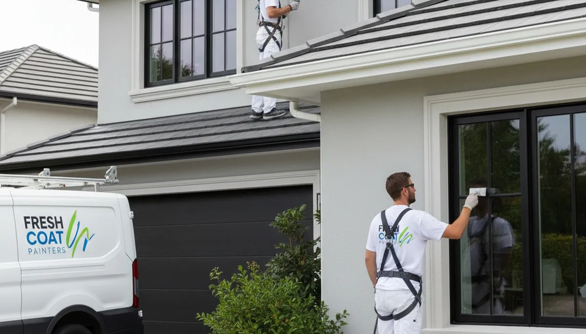 Professional trim and fascia painting on a home exterior in Saint Charles, MO