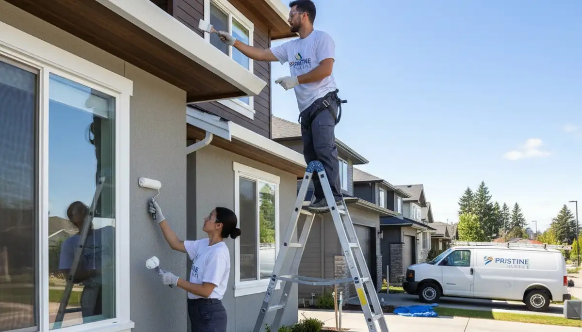 Professional trim and fascia painting on home exterior in Saint Charles, MO